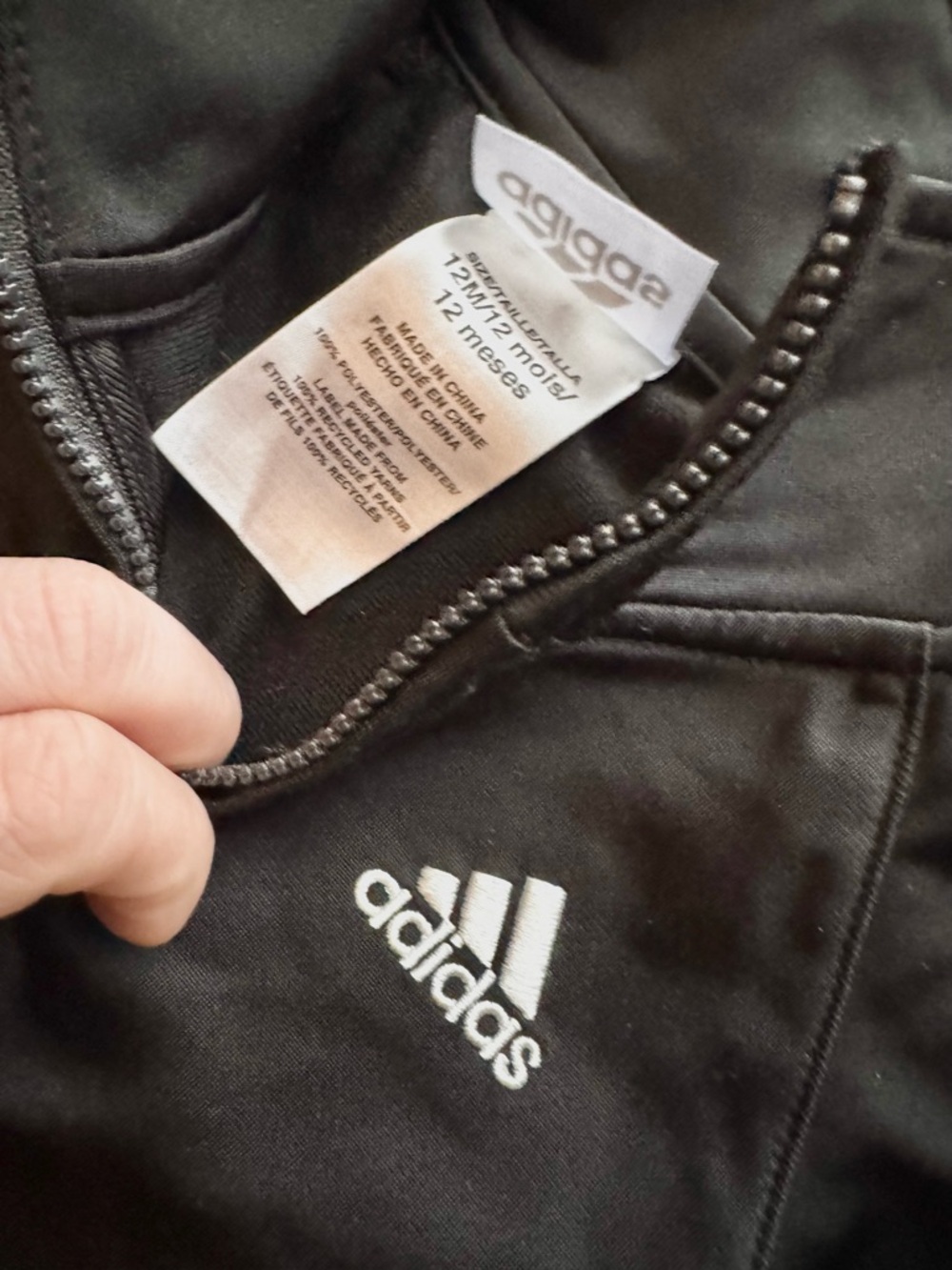 Adidas Toddler Black Track Jacket & Pants Set with White Stripes (12M) Like New - Picture 3 of 7